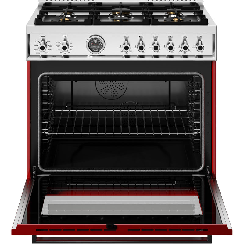 PRO366BCFEPROT by Bertazzoni - 36 inch Dual Fuel Range, 6 Brass