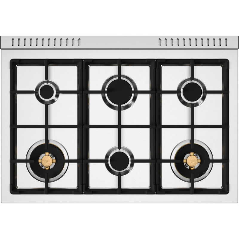 PRO366BCFGMART by Bertazzoni - 36 inch All Gas Range, 6 Brass