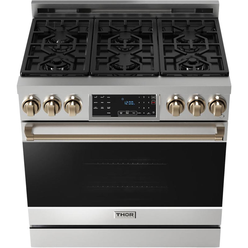 Thor Kitchen 36-inch Freestanding Gas Range with Tilt Panel RSG36-BRZ IMAGE 2