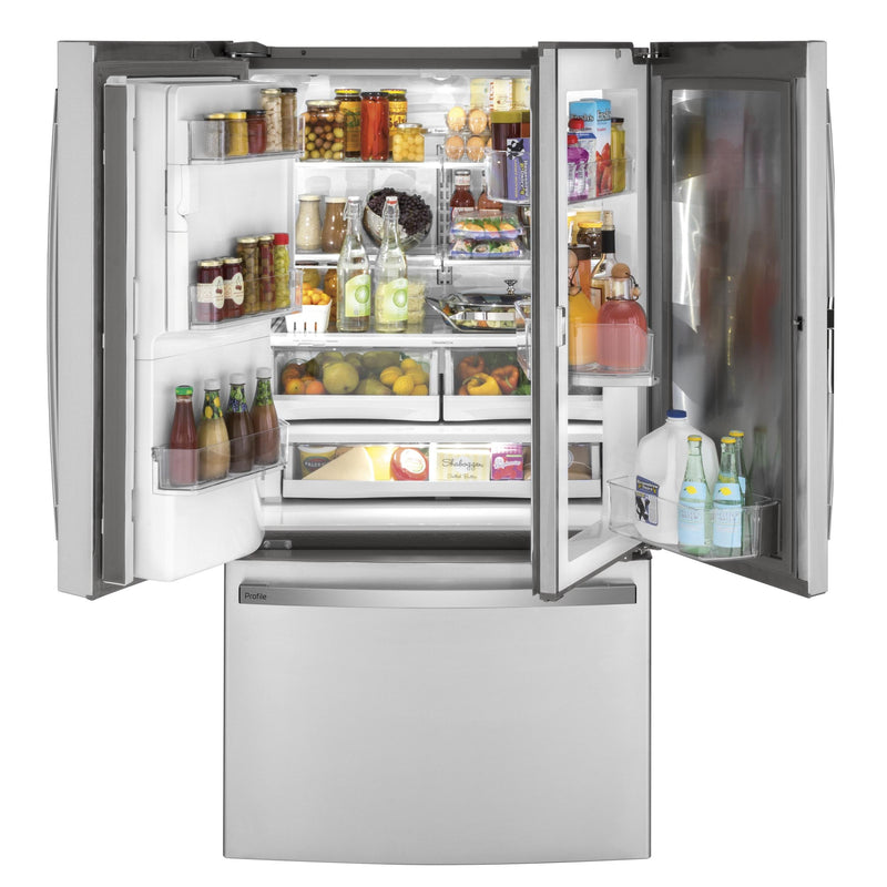 GE Profile 36-inch, 22.1 cu.ft. Counter-Depth French 3-Door Refrigerator  with External Water and Ice Dispensing System PYD22KYNFS